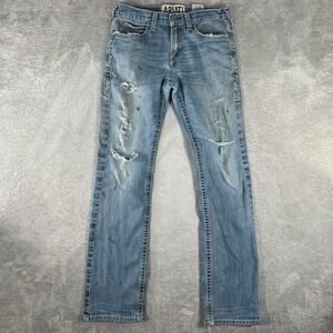 Ariat M7 Rocker Jeans Mens 32x33 Blue Denim Straight Distressed Cowboy Western